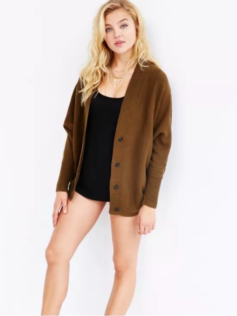 UO Silence + Noise Vanessa Slouchy Dolman Cardigan Khaki Green Medium Cabincore